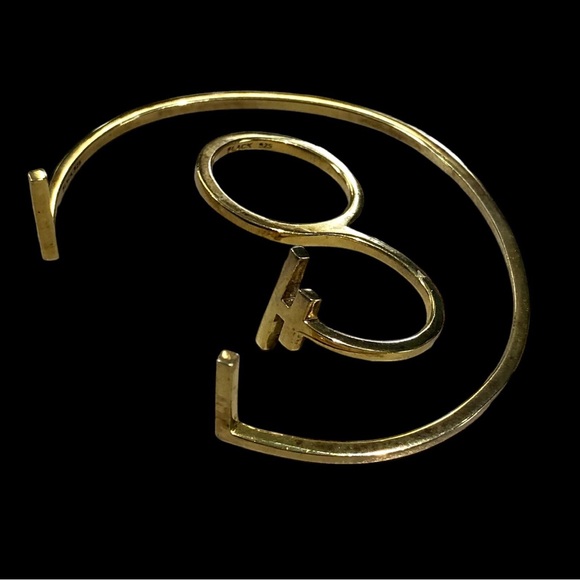 Maria Black Gold over Sterling Double Finger Ring & Cuff Bracelet Set - Picture 3 of 10